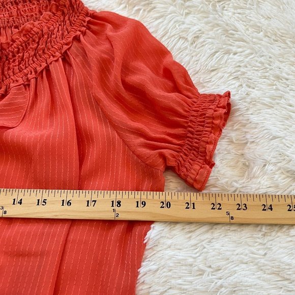 BCbgeneration Womens Top Small Orange Ruffle Neck Sheer Boho Beach Coastal 15183 - Picture 8 of 8